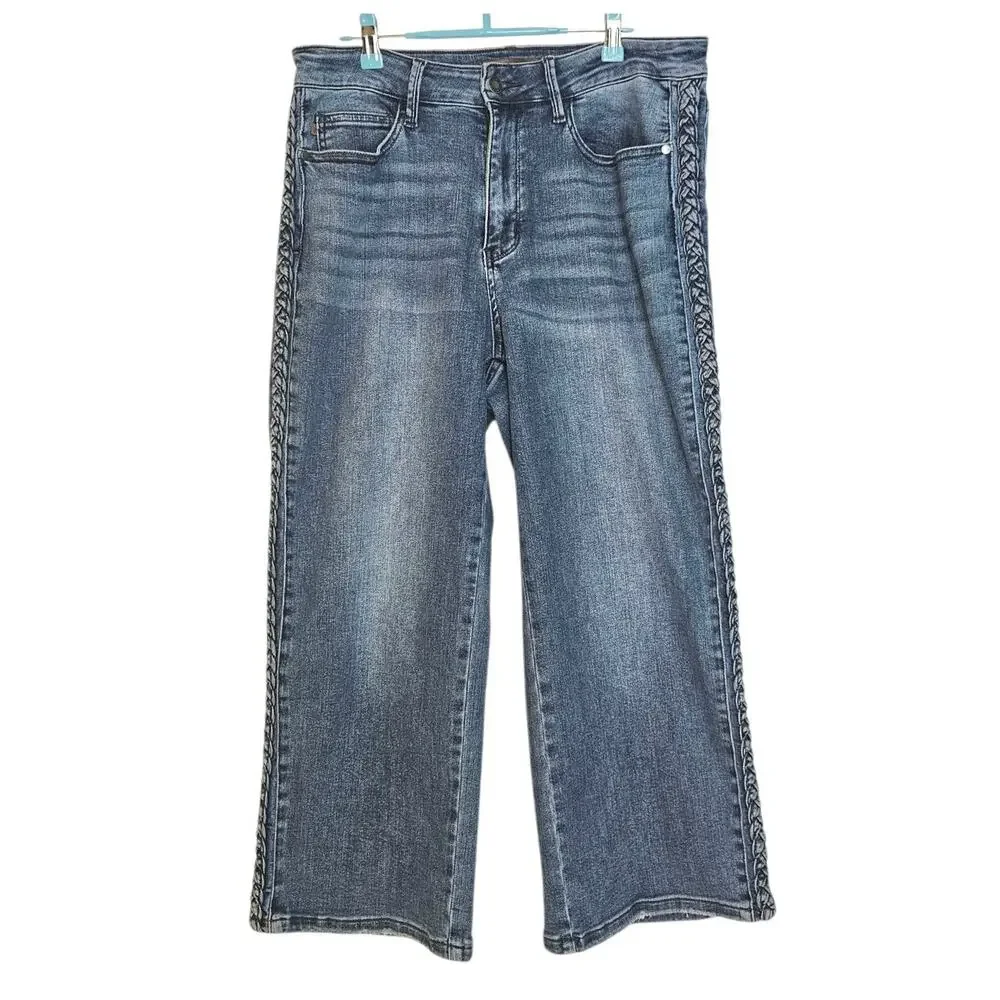 Judy Blue Medium Wash Cropped Jeans with Side Lace-Up Detail